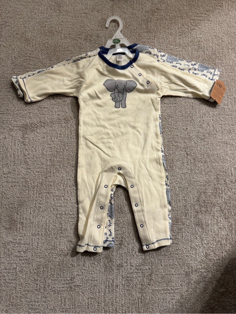 24 Month Cream and Blue Elephant One-Piece Romper - 2 Pieces